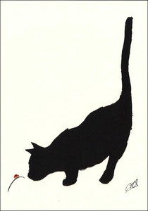 ポストカード アート クロード・アンリ・ソーニエ「黒猫とテントウムシ」