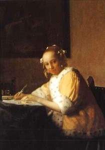 ポストカード アート フェルメール「手紙を書く黄色の衣装をまとった女性」