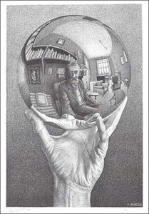 ポストカード アート エッシャー「写像球体を持つ手」