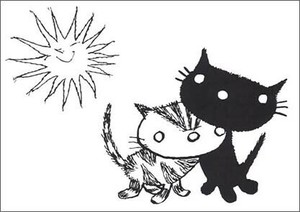 ポストカード イラスト フィープ・ヴェステンドルプ「ピムとポムと太陽/猫」