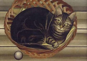 ポストカード アート ドレイハー「バスケットの猫」