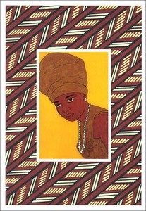 ポストカード アート アフリカンアート「金のスカーフを巻いた女の肖像」