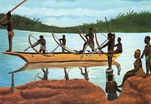 ポストカード アート カワメアコト「弓と矢で魚を捕る」