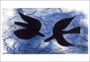 ポストカード アート ブラック「2匹の黒い鳥」