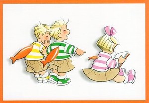 ポストカード イラスト 三つ子ちゃんシリーズ「三つ子ちゃんのエイプリルフール」