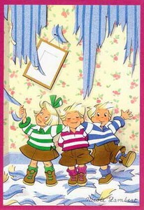 ポストカード イラスト 三つ子ちゃんシリーズ「三つ子ちゃんと壁紙」