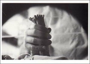 ポストカード モノクロ写真「保育器の中の赤ちゃん」