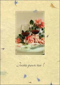 ポストカード カラー写真 赤ワインとピンクの花