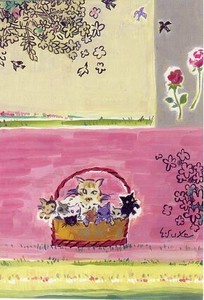 ポストカード アート 長谷川英助「手かごと子猫たち」