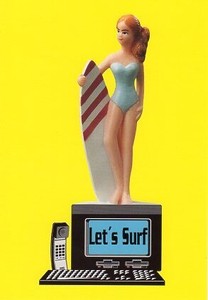 ポストカード カラー写真 サーフボードを持った女性「Let's Surf」