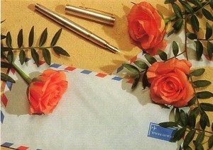 ポストカード カラー写真 オレンジのバラと手紙