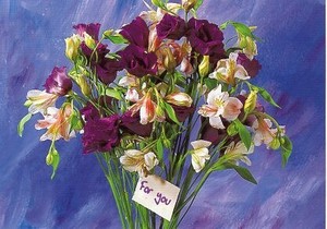 ポストカード カラー写真 紫と白の花束