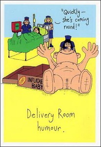 ポストカード イラスト オフ・ザ・ボーン「早く来て！分娩室のユーモア」
