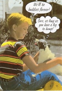 ポストカード カラー写真 犬と少年