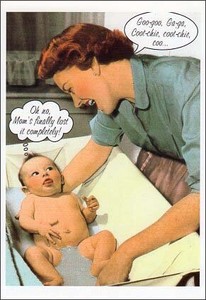 ポストカード カラー写真 赤ちゃんをお風呂に入れる女性