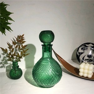 レトロな濃い緑色のガラスの花瓶0629#STL748