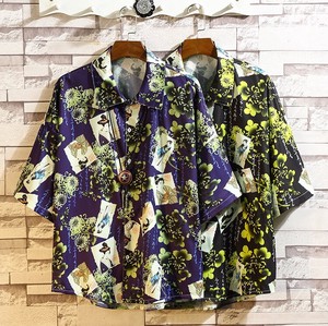Button Shirt Patterned All Over Japanese Pattern Men's