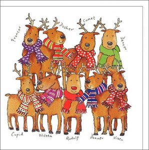 グリーティングカード クリスマス「色とりどりのマフラーをつけたトナカイたち」メッセージカード