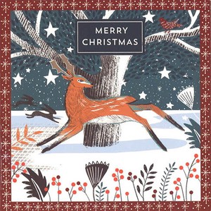 グリーティングカード クリスマス「雪原を走るトナカイ」メッセージカード