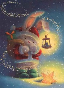グリーティングカード クリスマス「サンタのうさぎと星」メッセージカード