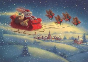 グリーティングカード クリスマス「そりに乗ったサンタのうさぎ」メッセージカード