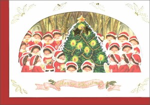 立体グリーティングカード クリスマス「サンタの格好で賛美歌を歌う子どもたち」メッセージカード