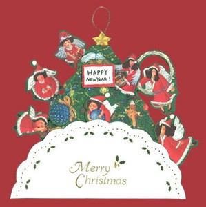 立体グリーティングカード クリスマス「サンタの格好で天使たちとツリー」メッセージカード