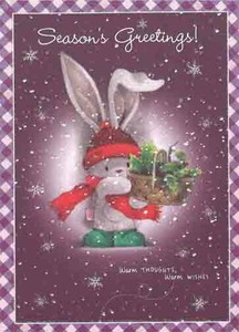 グリーティングカード クリスマス「ヒイラギのかごを持ったうさぎちゃん」メッセージカード