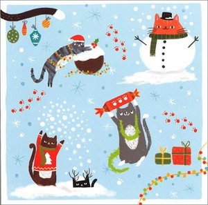 グリーティングカード クリスマス「クリスマスを楽しむ猫」メッセージカード