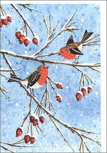 グリーティングカード クリスマス「枝にとまる小鳥」メッセージカード