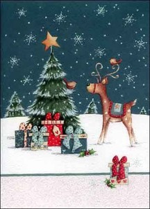 グリーティングカード クリスマス「トナカイと小鳥」メッセージカード