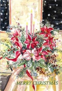 グリーティングカード クリスマス「キャンドルと花」メッセージカード無地の用紙1枚