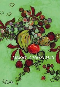 グリーティングカード クリスマス「木の実と果物」メッセージカード無地の用紙1枚