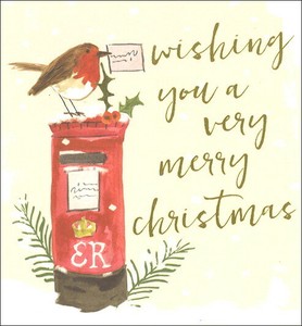 グリーティングカード クリスマス「郵便ポストとコマドリ」メッセージカード