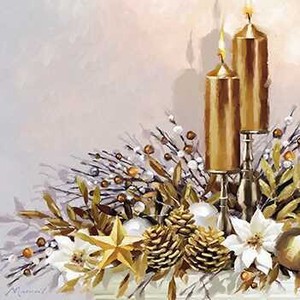 グリーティングカード クリスマス「金のロウソクと植物」メッセージカード 松ぼっくり花