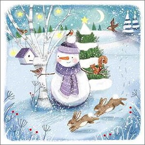 グリーティングカード クリスマス「2匹のウサギと雪だるま」メッセージカード鳥 うさぎ