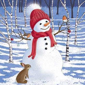 グリーティングカード クリスマス「雪だるまと動物たち」メッセージカード鳥 うさぎ