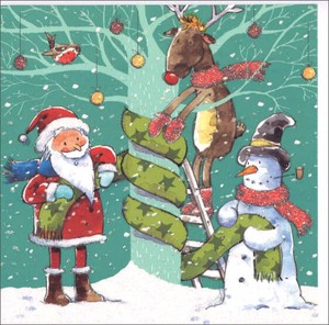 グリーティングカード クリスマス「サンタとトナカイとスノーマン」メッセージカード
