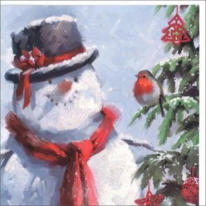 グリーティングカード クリスマス「スノーマンとコマドリ」メッセージカード