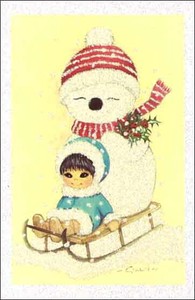ミニカード クリスマス「子どもと雪だるま」メッセージカード