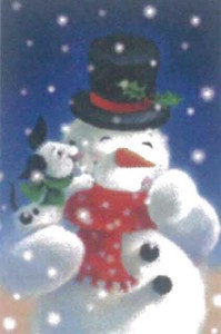 ミニカード クリスマス「スノーマンと子犬」メッセージカード