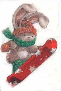 ミニカード クリスマス「うさぎちゃんとスノーボード」メッセージカード