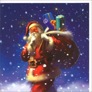 グリーティングカード クリスマス「指を口に当てるサンタクロース」メッセージカード