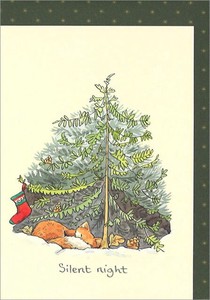 グリーティングカード クリスマス「サイレントナイト(聖夜)」メッセージカードキツネ