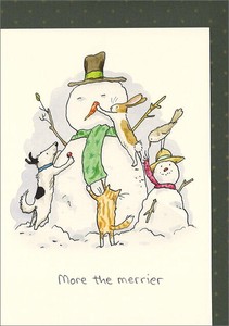 グリーティングカード クリスマス「皆で作る」メッセージカード雪だるま 猫うさぎ