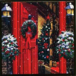 グリーティングカード クリスマス「赤い扉」メッセージカード金色の枠線あり