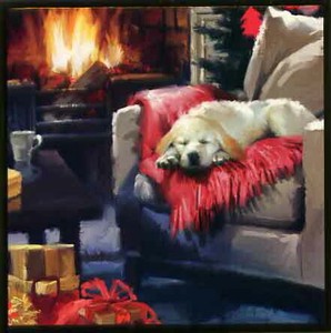 グリーティングカード クリスマス「暖炉」メッセージカード金色の枠線あり