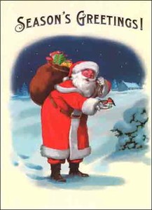グリーティングカード クリスマス「サンタクロースと小鳥」メッセージカード