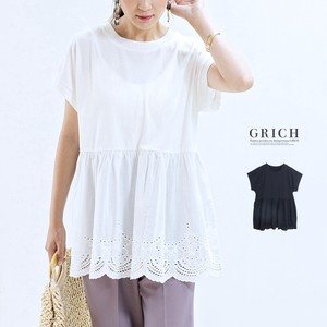 Top Tunic Short Sleeve T-shirt Body Type Cover Lace Lace Material Switching Natural