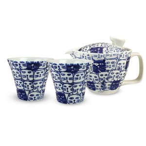 波佐见烧 日式茶壶 茶壶 附带茶叶滤网 蓝色 猫 日本制造